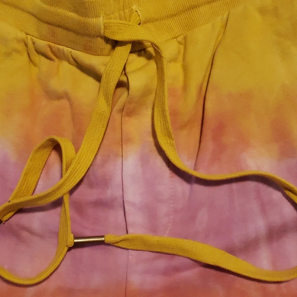 Tie-Dye Hooded Sweatshirt & Athletic Shorts Set - Pink, Yellow, Orange